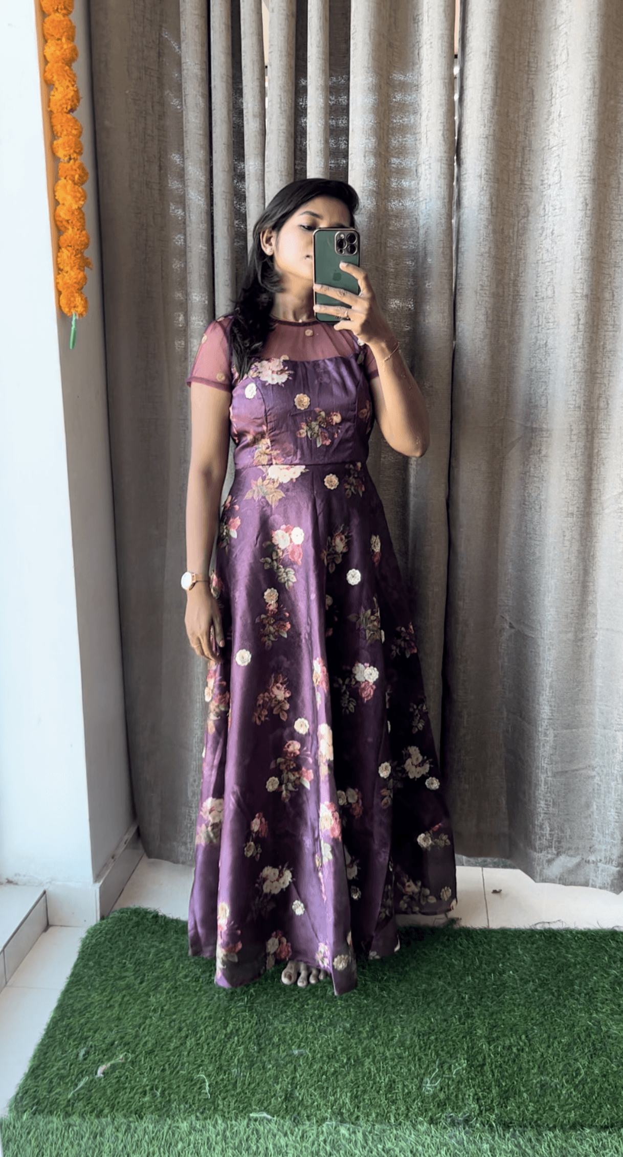 Wine silk salwar suit of hand worked top - Threads