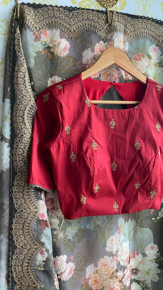 Grey organza saree with hand worked blouse - Threads