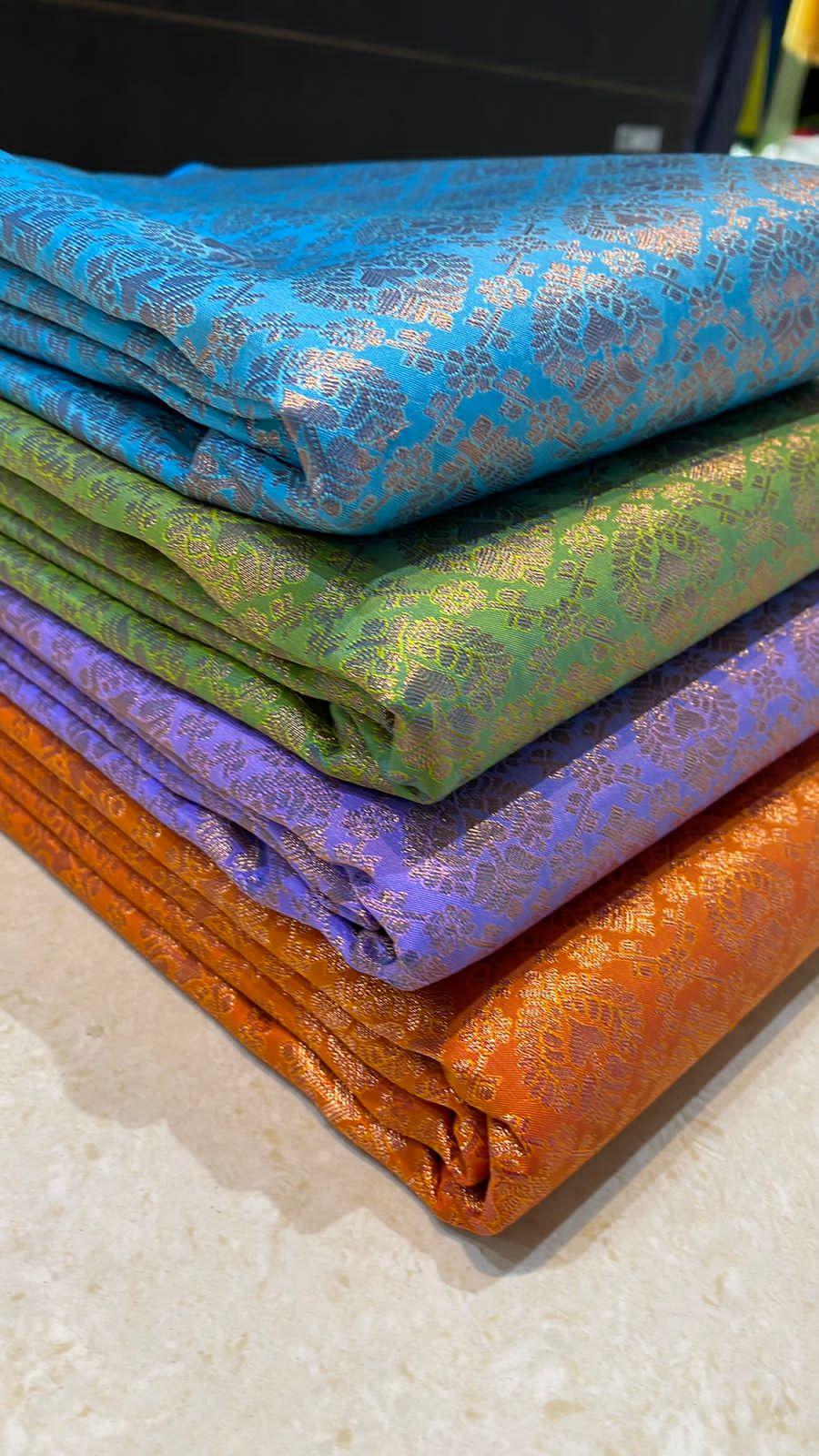 Western green soft silk saree with blouse - Threads