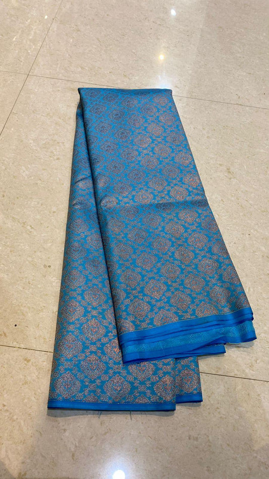 Western blue soft silk saree with blouse - Threads