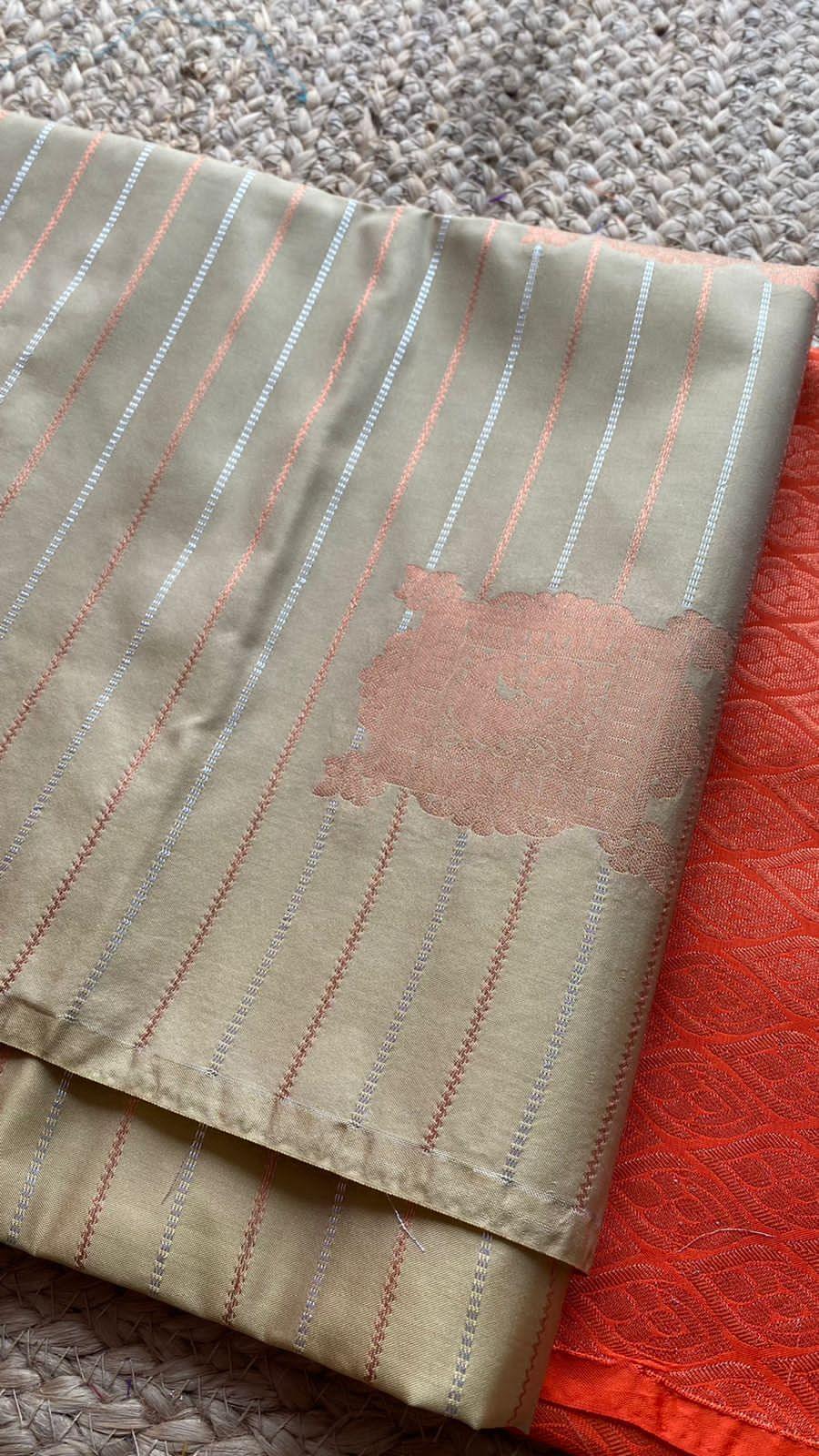 Beige and orange Silk saree with blouse
