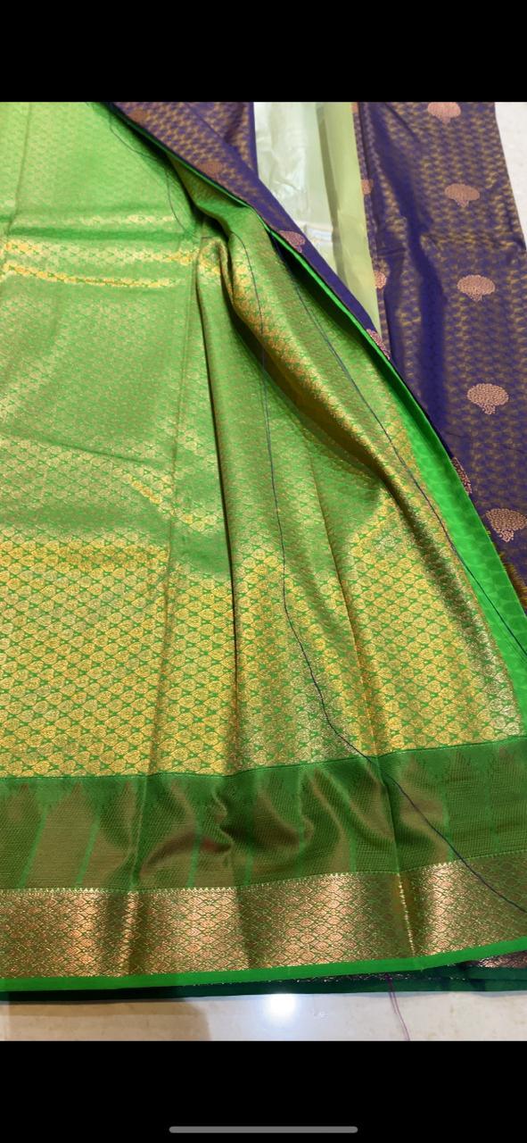 Dual shaded purple and green silk saree with blouse - Threads