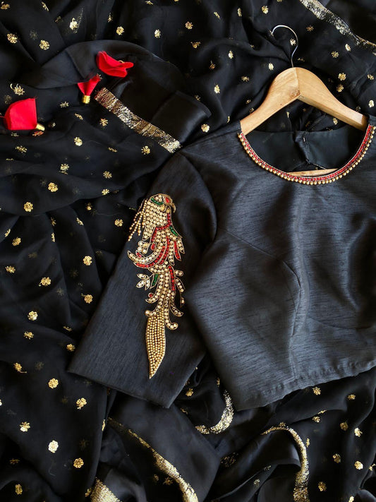 Black Bird heavy design hand worked blouse