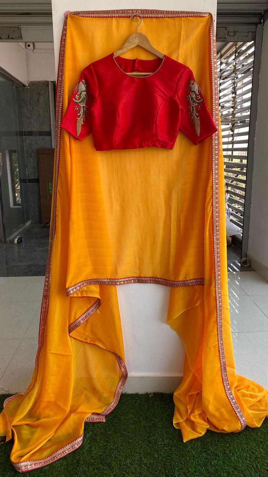 Designer Hand worked Bird motifs red ready to wear blouse - Threads