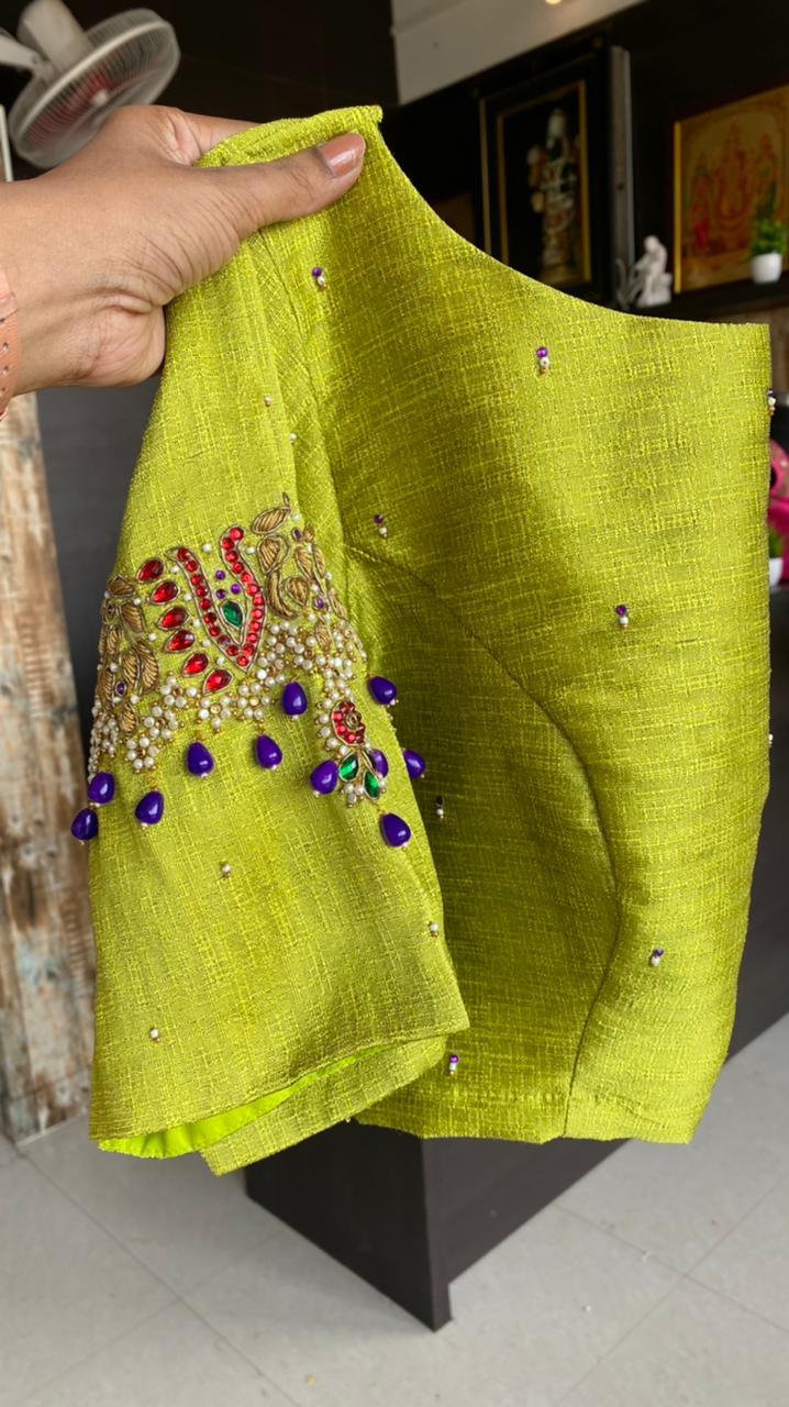 Blue Malai Silk saree with heavy hand worked blouse - Threads