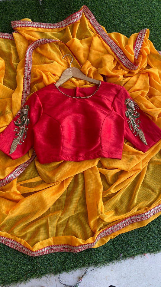 Designer Hand worked Bird motifs red ready to wear blouse - Threads