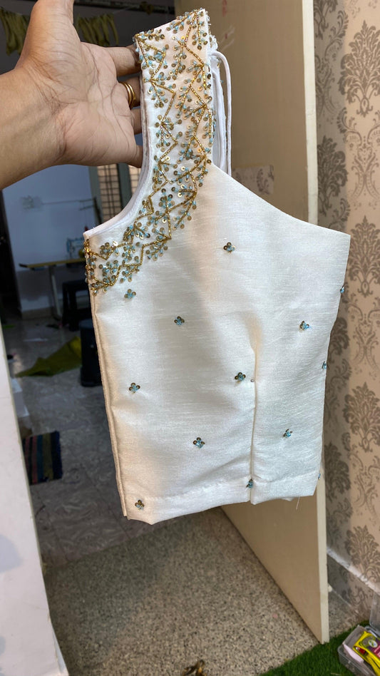 White Sleeveless handmade blouse - Threads