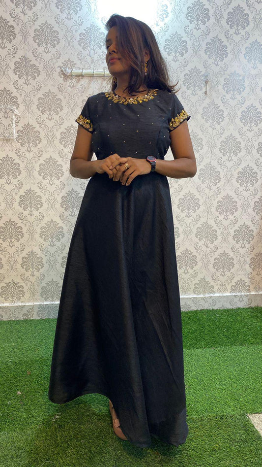 Exciting festive wear black silk organza salwar - Threads