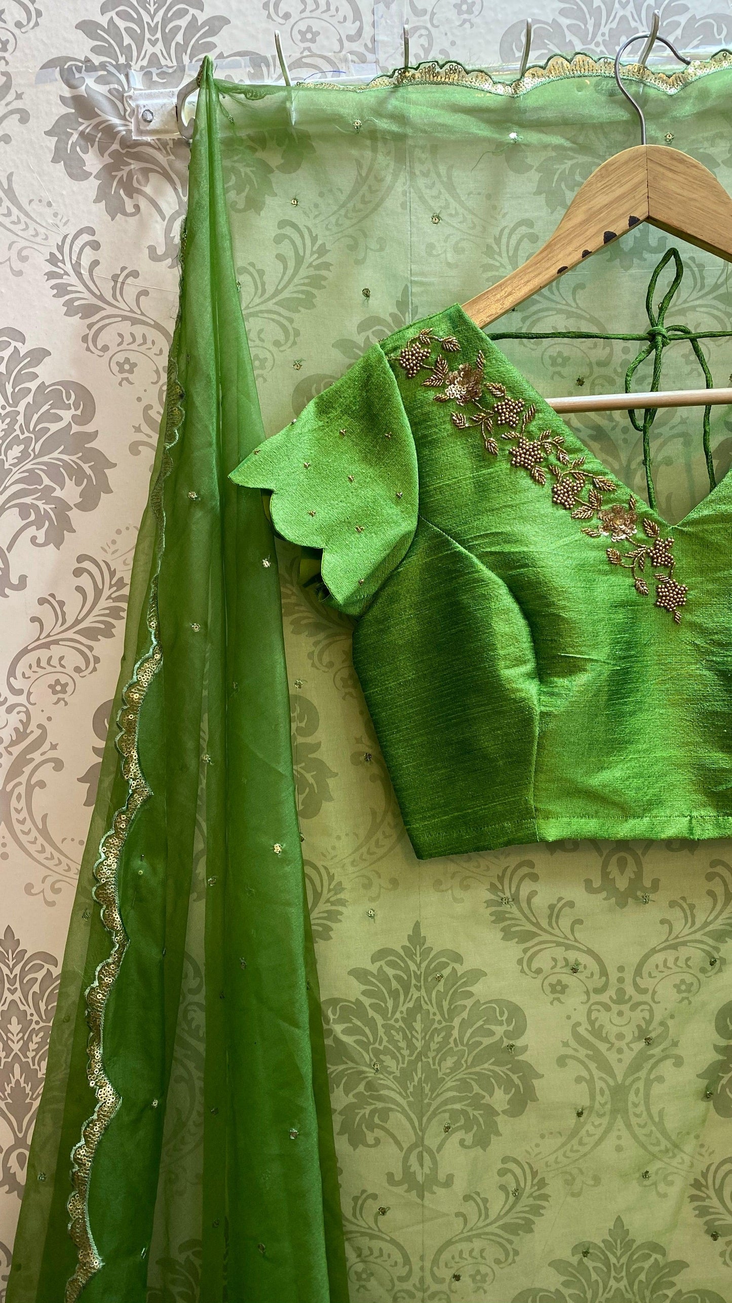 New Silk Handworked V neck blouse and scalloped sleeves. - Threads