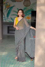 Black & white matrix chiffon saree with chess blouse
