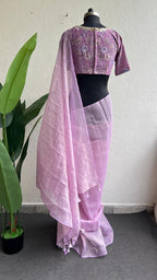 Lavender tissue saree with mirror floral blouse