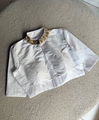 White silk collar hand work blouse