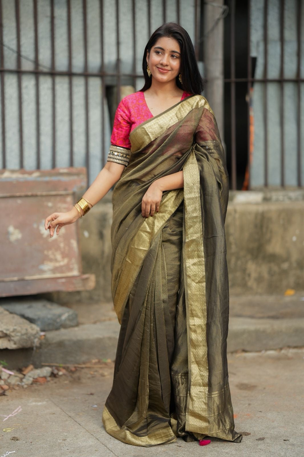 Pink ikkat hand work blouse (only blouse)