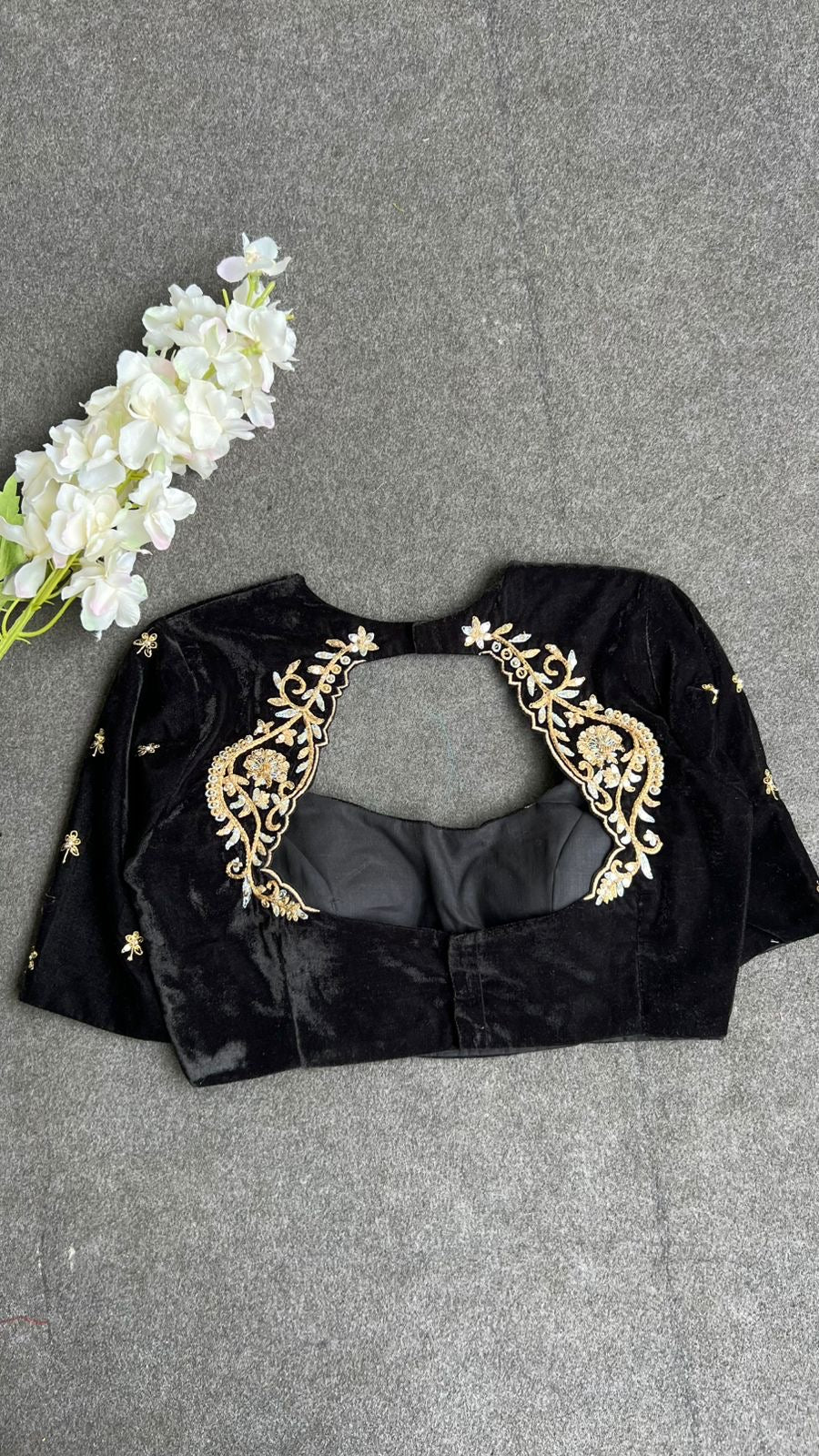 Black velvet heavy hand work blouse