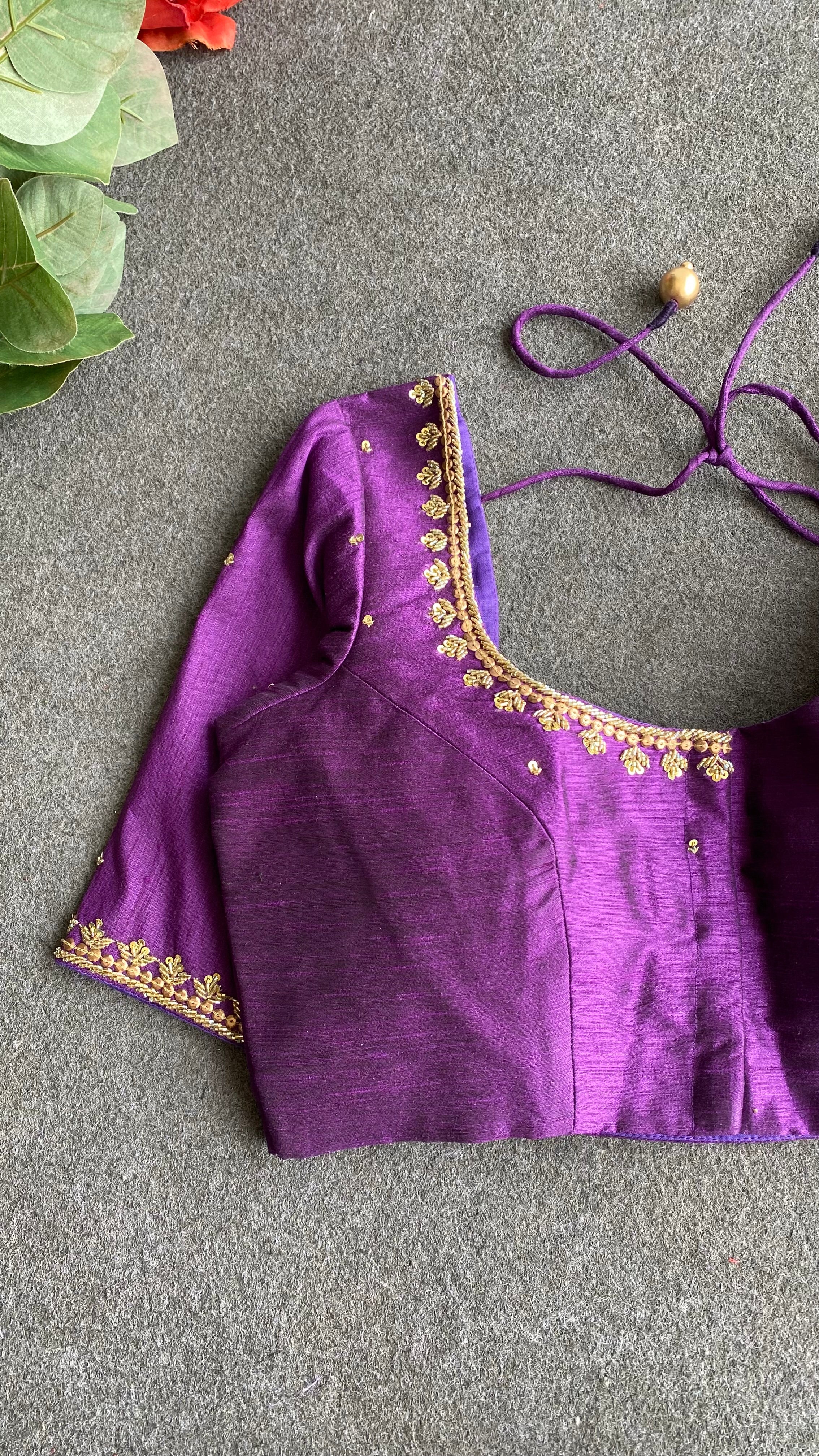 Purple silk heavy hand worked blouse