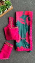 Peacock pink & green saree with pink handwork blouse