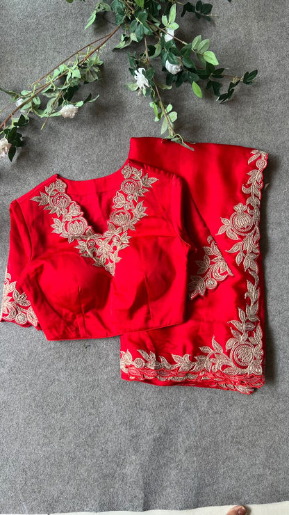 Red Gajji silk saree with heavy embroidery blouse