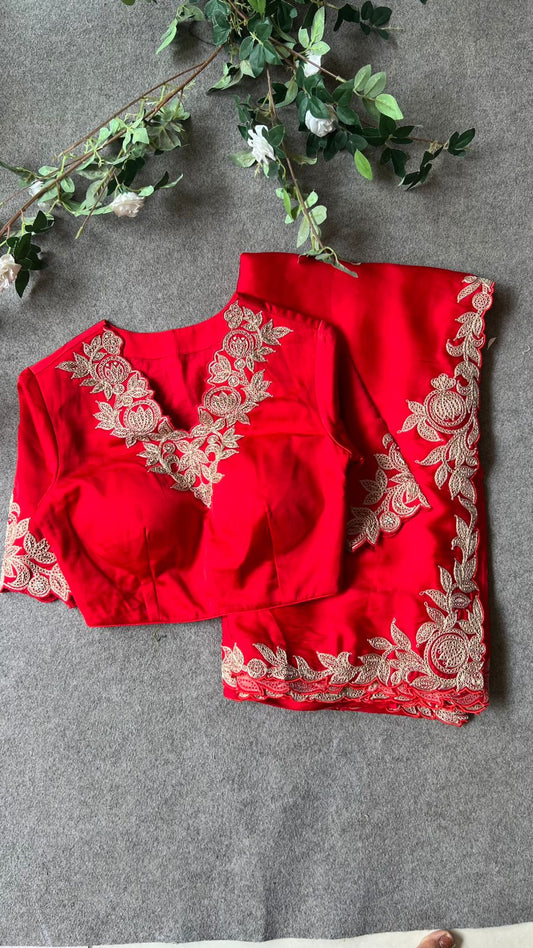 Red Gajji silk saree with heavy embroidery blouse