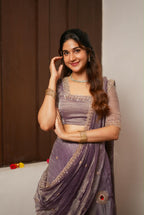 Lavender tissue handmade lehenga with blouse