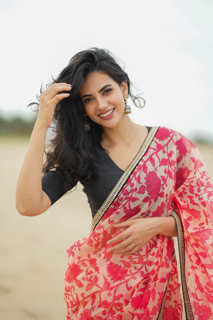 Black silk floral hand cut work blouse (only blouse)