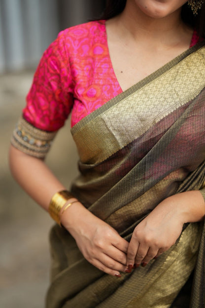 Pink ikkat hand work blouse (only blouse)