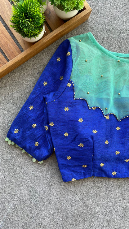 Blue silk netted & handwork blouse