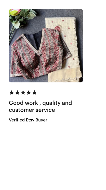 Cream checked tissue saree with Ajrak hand worked blouse