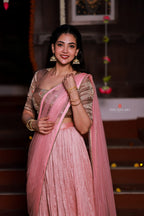 Pink marble silk lehenga with handwork blouse