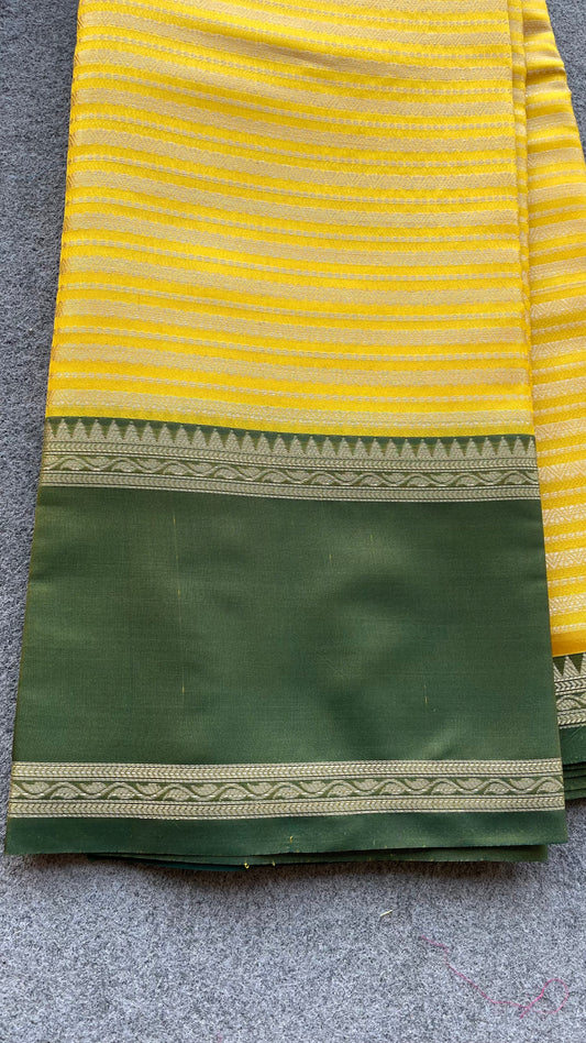 Yellow & green cotton silk saree with blouse