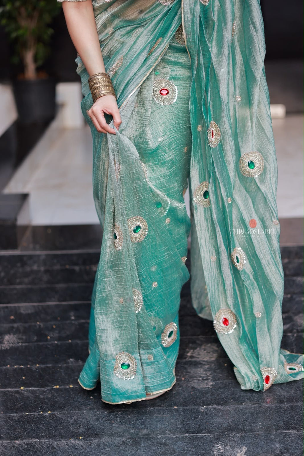 Sea blue tissue hand made saree & blouse