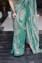 Sea blue tissue hand made saree & blouse