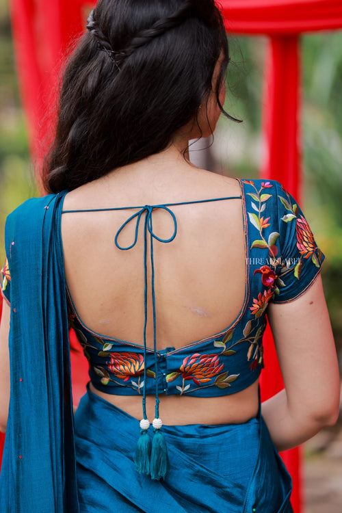 Deep blue marble saree with handwork blouse