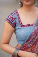 Maroon cotton kota saree with hand work blouse