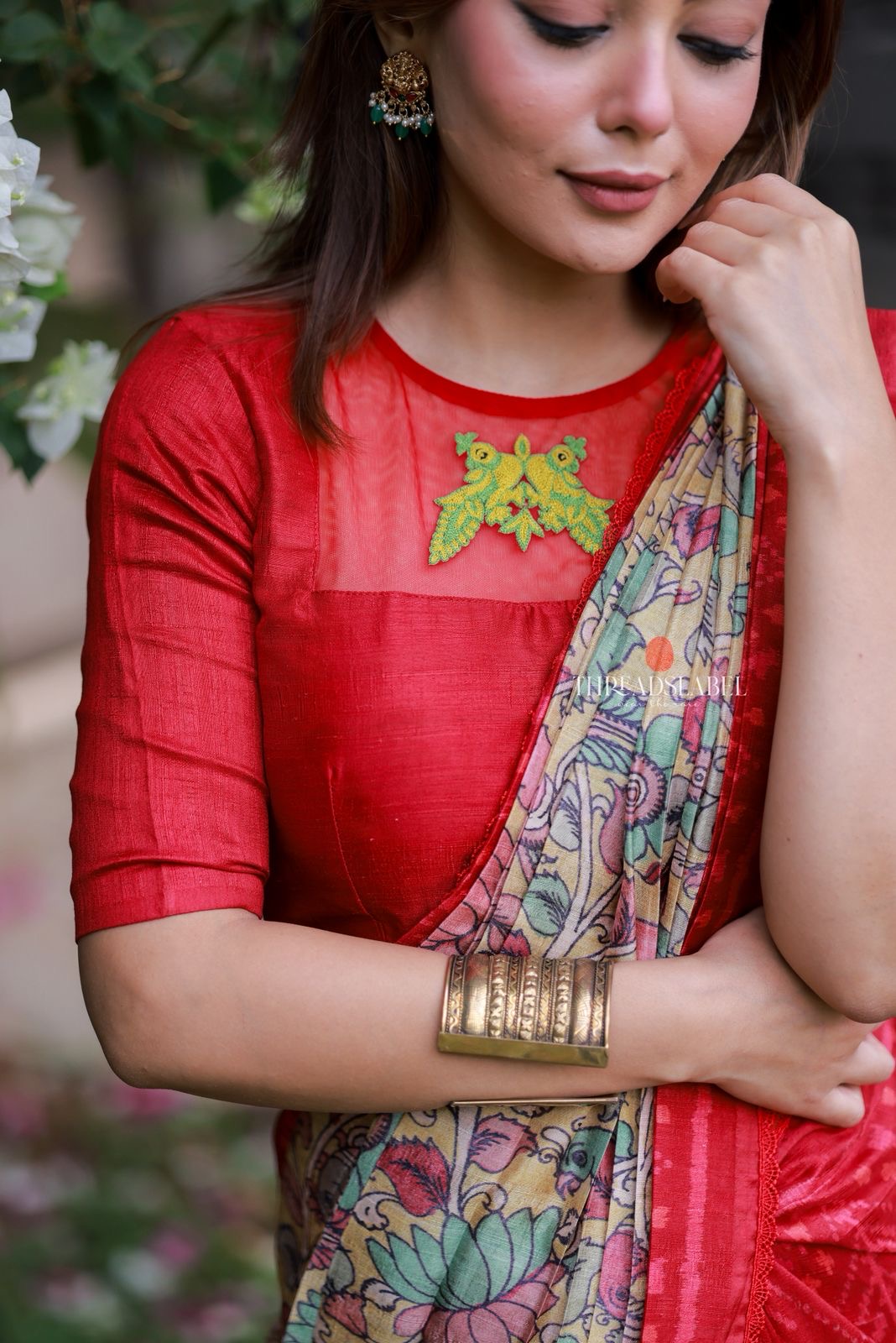 Fenu red kalamkari silk saree (only saree)