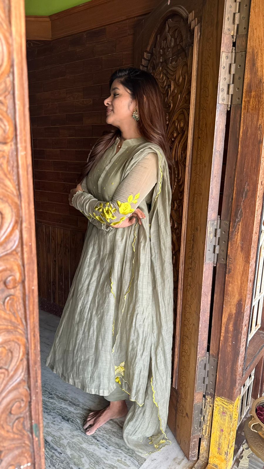 Apple green mul chanderi embroidery salwar