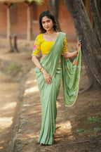 Yellow silk floral embroidery blouse (only blouse)