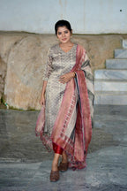 Grey & cream tissue 2 piece kurti dress