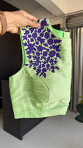Pista green silk embroidery blouse (only blouse)