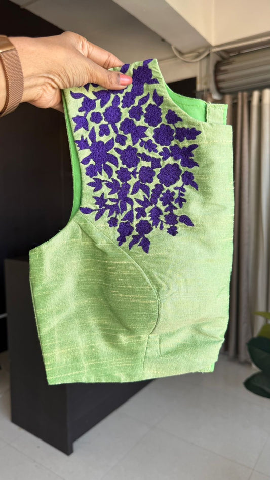 Pista green silk embroidery blouse (only blouse)