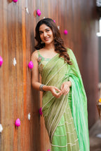 Multi Green Mul Chanderi Saree with Handwork Blouse