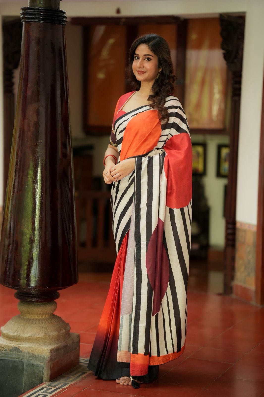Black & white stripped kossa designer saree
