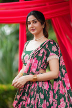 Green floral georgette handwork lehenga