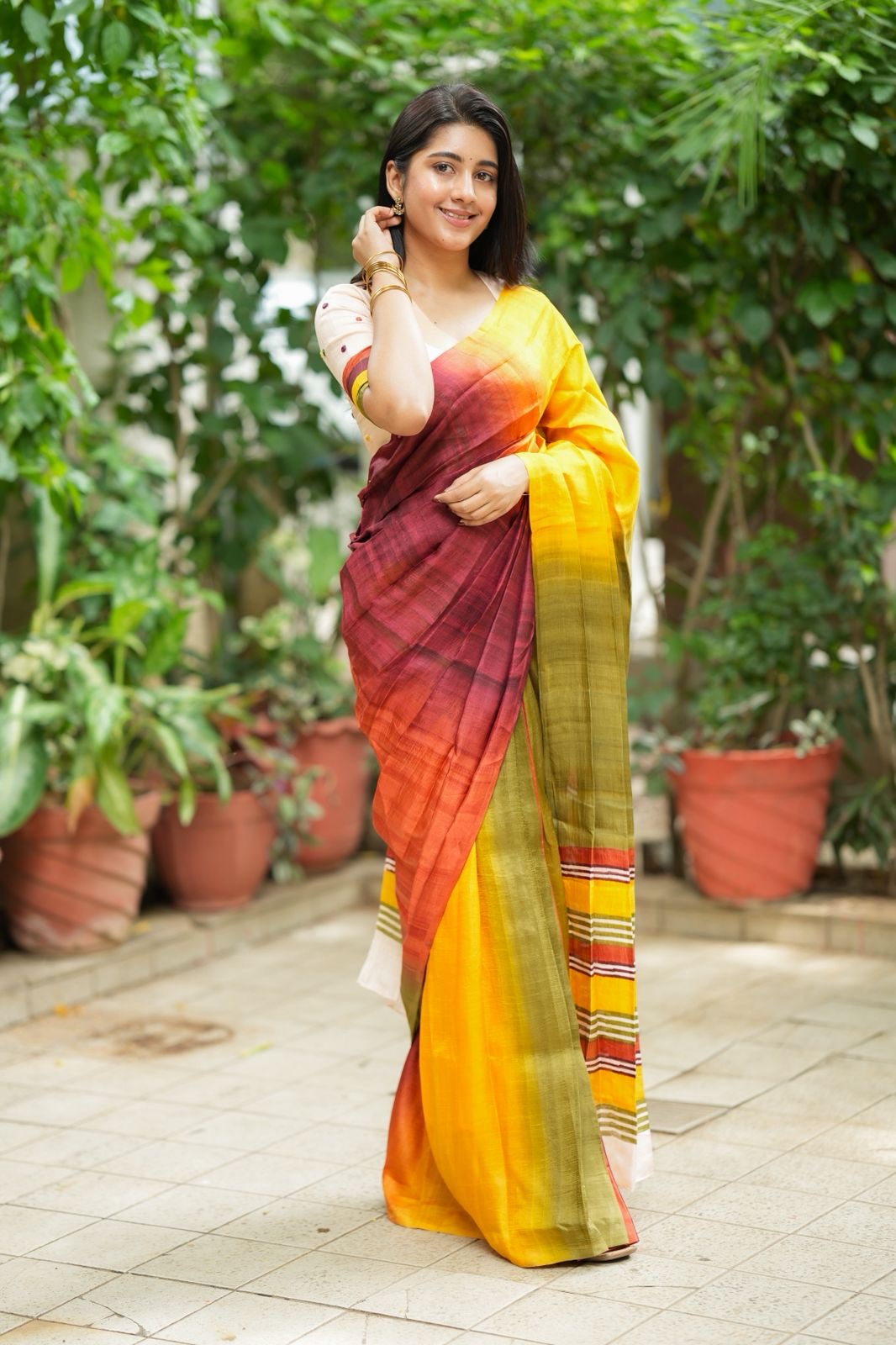 Multi pure tussar silk saree