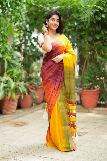 Multi pure tussar silk saree