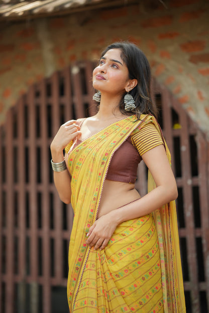 Brown cotton intricate hand work blouse (only blouse)