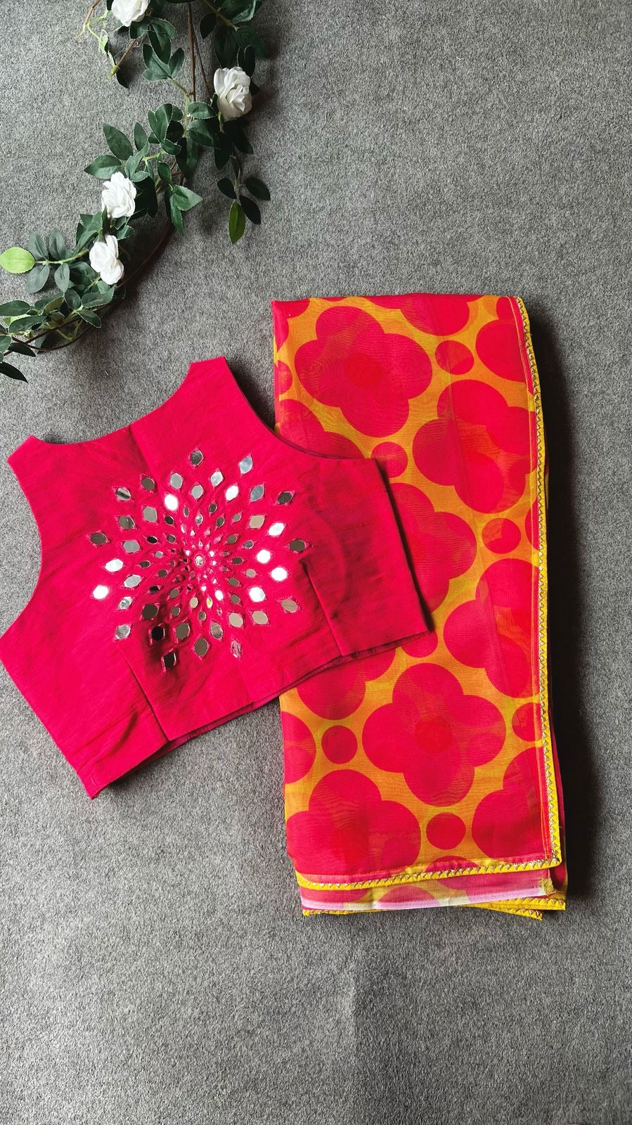 Pink intricate mirror hand work blouse ( only blouse )