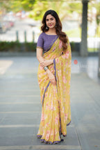 Mehandi green georgette saree with hand work blouse