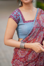 Maroon cotton kota saree with hand work blouse