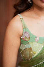 Multi Green Mul Chanderi Saree with Handwork Blouse
