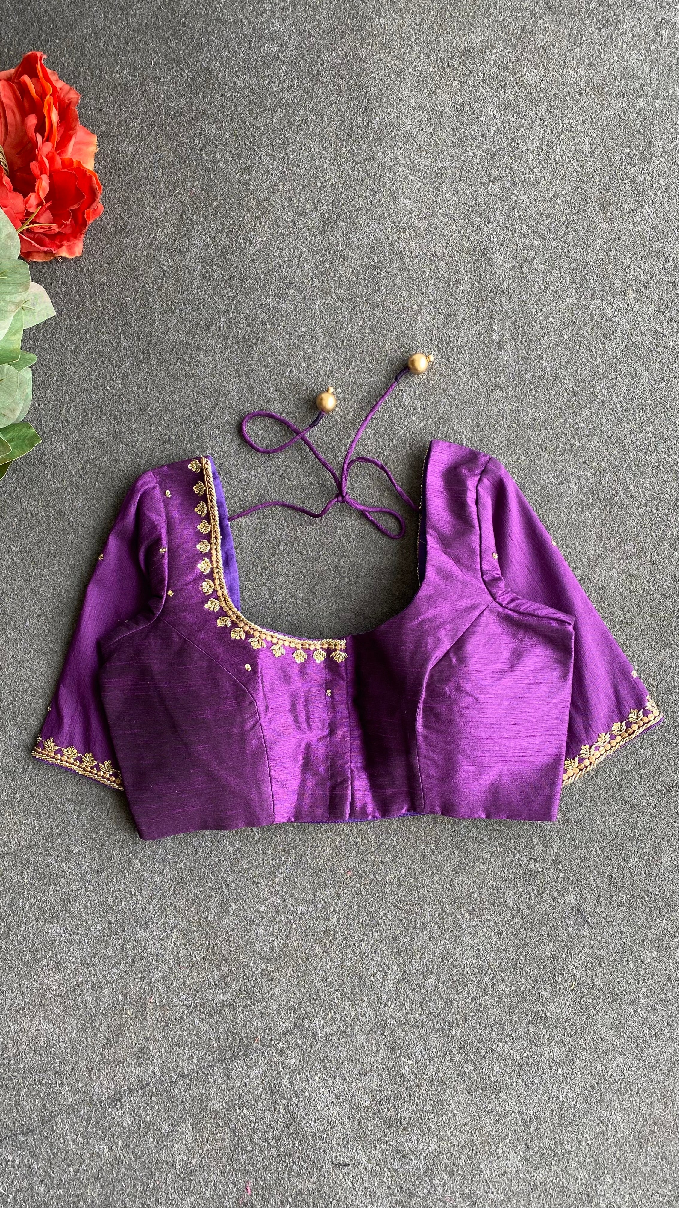 Purple silk heavy hand worked blouse